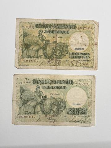 Lot: 2 biljetten 50 Francs / 10 Belga beschikbaar voor biedingen