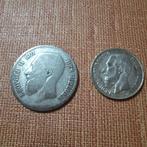 2 Belgische munten Koning Leopold II, Postzegels en Munten, Ophalen of Verzenden, Zilver, Setje, Zilver