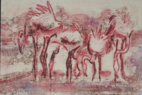 Marleen Gerlo (1954): Flamingo's, Antiquités & Art, Art | Peinture | Classique, Enlèvement ou Envoi