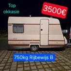 Caravan 750kg rijbewijs B 4 slaapplaatsen voortent camping, Bedrijf, Treinzit, Luifel, Bürstner