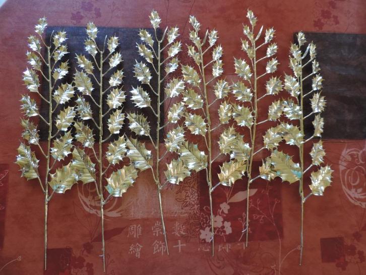 6 branches de feuilles dorées 6 tiges dorées décor NOEl, Diversen, Kerst, Zo goed als nieuw, Ophalen of Verzenden