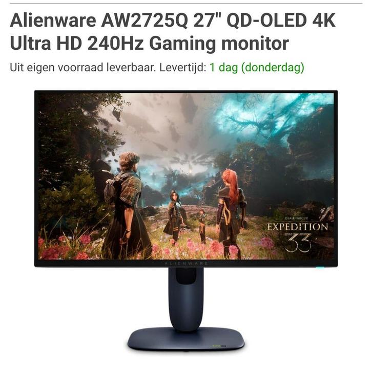 Alienware 27" 4k oled gaming monitor. 240hz, Informatique & Logiciels, Moniteurs, Gaming, Enlèvement