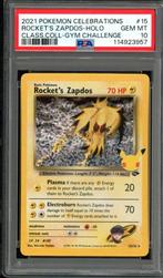 Rocket's Zapdos Holo PSA 10 - 15/132 - Celebrations 2021, Hobby en Vrije tijd, Ophalen of Verzenden, Zo goed als nieuw, Losse kaart