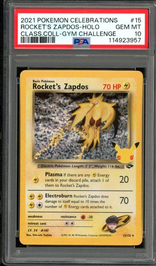Rocket's Zapdos Holo PSA 10 - 15/132 - Celebrations 2021, Hobby en Vrije tijd, Verzamelkaartspellen | Pokémon, Zo goed als nieuw