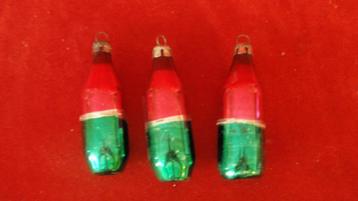 Lot van 3 oude glazen kerstbal flessen rood/groen beschikbaar voor biedingen