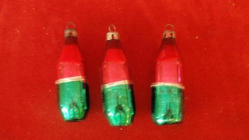 Lot van 3 oude glazen kerstbal flessen rood/groen, Diversen, Kerst, Gebruikt, Ophalen of Verzenden