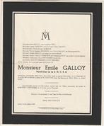 Faire-part décès Emile GALLOY Liberchies 1871 Luttre 1940, Collections, Images pieuses & Faire-part, Carte de condoléances, Envoi