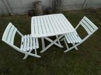 Tuintafel met stoelen inklapbaar voor tuin/strand/kamping, Kunststof, Gebruikt, Ophalen, Vierkant