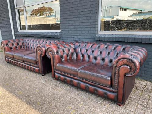 Ruime Chesterfield 3+2 zit zetels roodbruin GRATIS GELEVERD, Antiek en Kunst, Antiek | Meubels | Stoelen en Sofa's, Ophalen of Verzenden