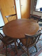 Houten ronde uitschuifbare tafel met 5 stoelen, Huis en Inrichting, Ophalen, Gebruikt