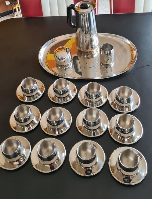 Art design inox dubbelwandig espresso set voor 12p, Huis en Inrichting, Keuken | Servies, Zo goed als nieuw, Ophalen