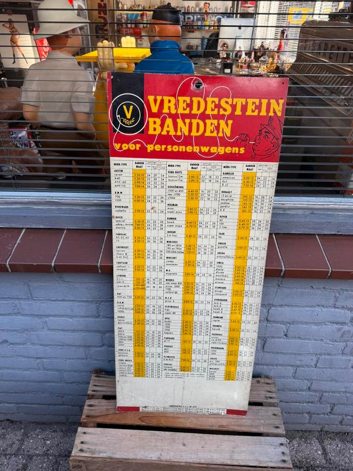Ancien panneau d'affichage sur les pneus VREDESTEIN, Collections, Marques & Objets publicitaires, Utilisé, Panneau publicitaire
