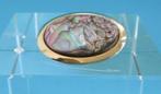 BP3- Broche Parelmoer 3cm.x 2½cm. -goud verguld, Handtassen en Accessoires, Antieke sieraden, Verzenden, Goud, Broche, Verguld