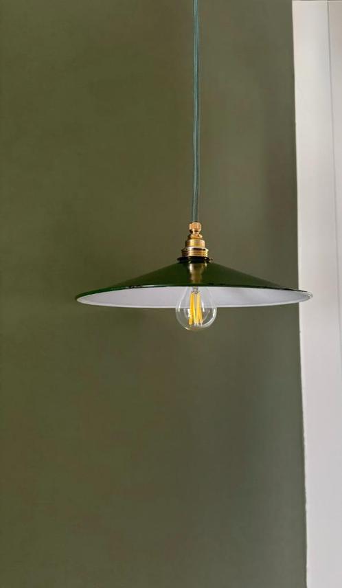 Emaille groene hanglamp, Huis en Inrichting, Lampen | Hanglampen, Gebruikt, Minder dan 50 cm, Ophalen