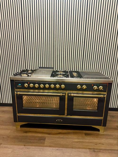 Luxe Fornuis Boretti Majestic 7 pits antraciet/messing 150cm, Elektronische apparatuur, Fornuizen, Inductie, Ophalen of Verzenden