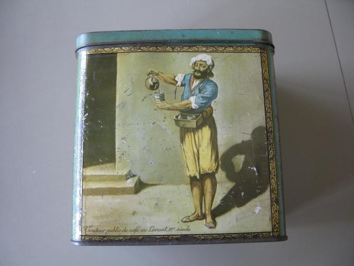 Zeldzame doos „koloniale plantages Brussel”, Verzamelen, Blikken, Gebruikt, Koffie, Overige merken, Ophalen of Verzenden