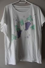 T-shirt blanc avec grappe de raisin en taille XL, Weet ik niet, Manches courtes, Porté, Taille 46/48 (XL) ou plus grande