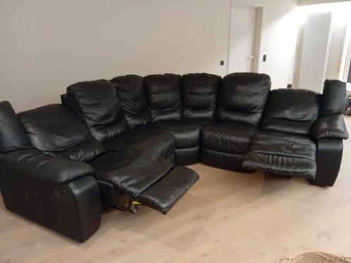 Zwart leder hoeksalon met 2 relaxen, Huis en Inrichting, Zetels | Zetels, Ophalen
