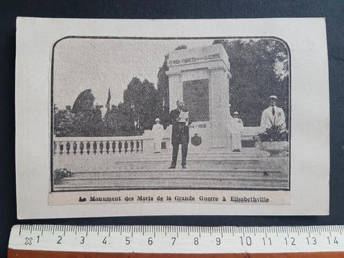Knipsel op postkaart: Monument Guerre Elisabethville Kongo, Verzamelen, Militaria | Algemeen, Landmacht, Foto of Poster, Verzenden