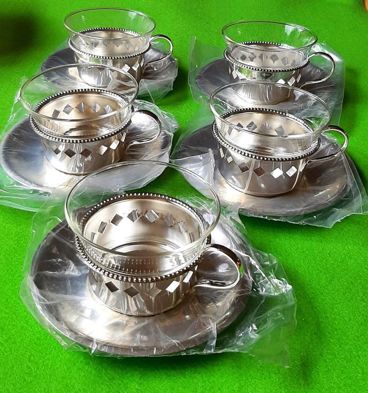 5 delig Thee servies -> Verzilverd - Kempen & Begeer Vitrine, Antiek en Kunst, Antiek | Zilver en Goud, Zilver, Ophalen of Verzenden