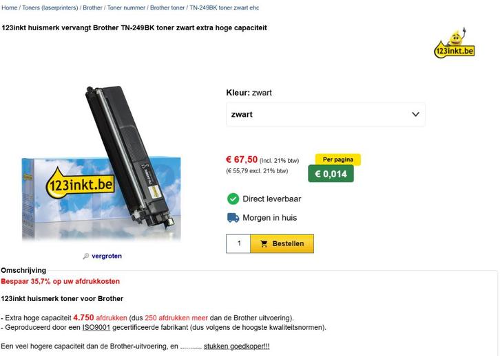 Brother TN-249BK toner zwart extra hoge capaciteit inkt123, Computers en Software, Printerbenodigdheden, Nieuw, Toner, Ophalen of Verzenden