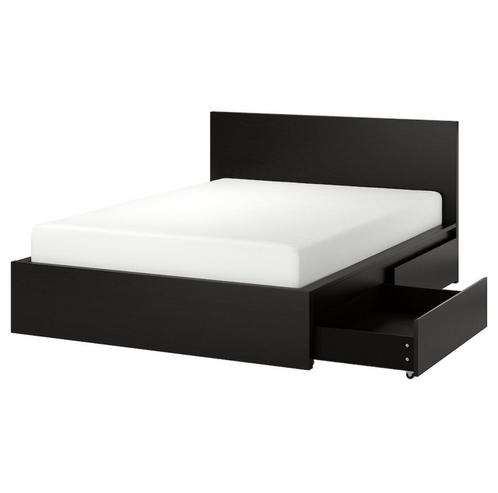 MALM IKEA Cadre de lit, haut, 2 rangements, noir 140x200 cm, Maison & Meubles, Chambre à coucher | Lits, Utilisé, 140 cm, 200 cm