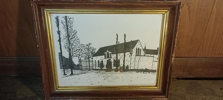 Impressie „De stallen van het kasteel„Hof ter Zielbeek”,n590, Antiek en Kunst, Kunst | Etsen en Gravures, Ophalen of Verzenden
