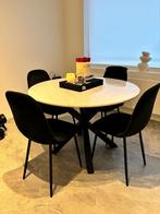 Ronde Eettafel 110cm + 4 zwarte stoelen, Huis en Inrichting, Tafels | Eettafels, Ophalen, Zo goed als nieuw