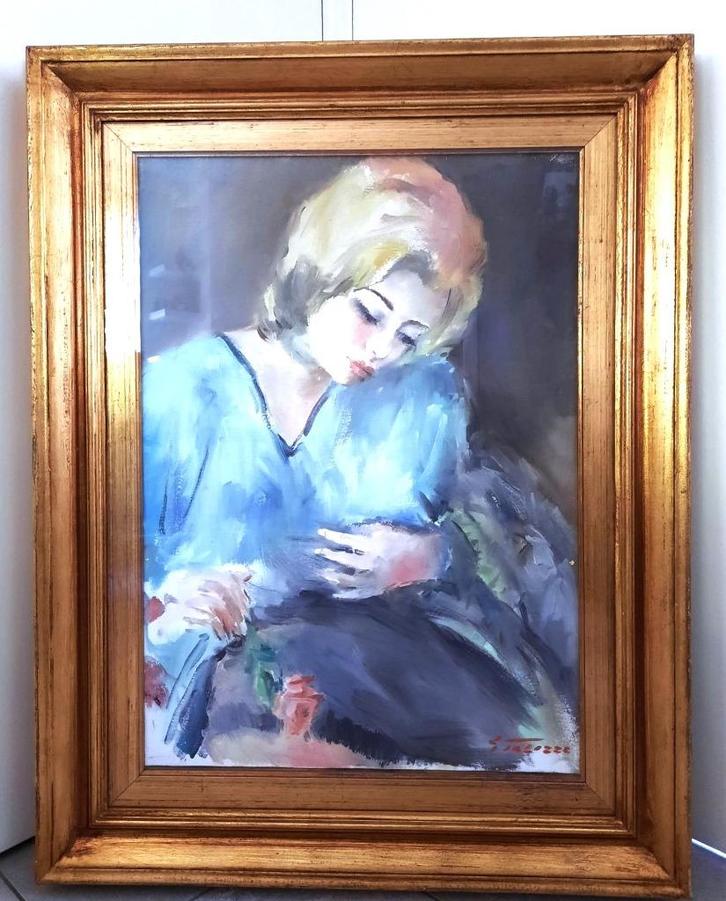 Gesigneerd oude schilderij (olieverf op doek) 94 x 74 cm, Antiek en Kunst, Kunst | Schilderijen | Klassiek, Ophalen