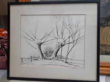 2 tekeningen, prenten, landschap, Tuur de Rijbel beschikbaar voor biedingen
