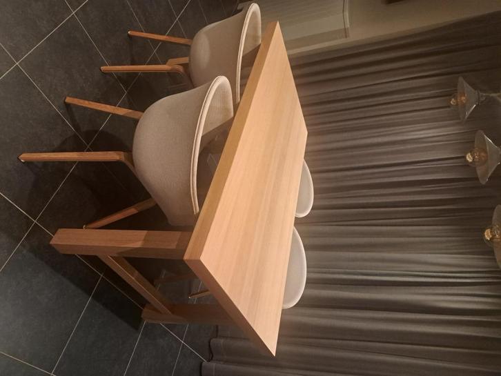 Eiken tafel, maatwerk, met 4 Hay-stoelen, Huis en Inrichting, Tafels | Eettafels, Gebruikt, 50 tot 100 cm, 150 tot 200 cm, Vier personen