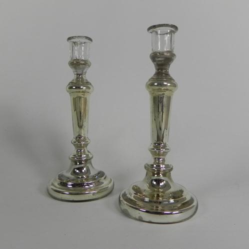 Set van 2 kwikzilveren kandelaars, rond 1900 (armeluiszilver, Antiek en Kunst, Antiek | Kandelaars, Glas, Verzenden