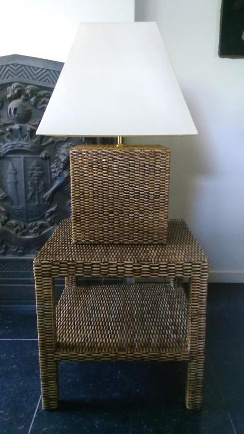 Rieten tafellamp rotan met bijzettafel hoogte 116cm, Huis en Inrichting, Lampen | Tafellampen, Hout, Overige materialen, Ophalen