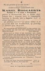 Gesneuvelde 1914-18 Karel Boogaerts Westmeerbeek Beveren, Verzamelen, Bidprentjes en Rouwkaarten, Ophalen of Verzenden