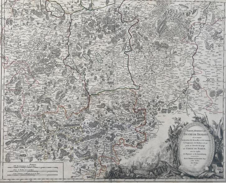 Perfect ingelijste kaart Brabant (zuid) uit 1752 - Vaugondy, Antiek en Kunst, Kunst | Etsen en Gravures, Ophalen