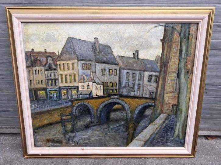 Huile sur panneau pont signe josine breman, Antiek en Kunst, Kunst | Schilderijen | Klassiek, Ophalen of Verzenden