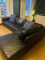 Zwarte lederen hoekzetel 3,05 X 2,05 X 0,75 ,D en 0,40cm H, Huis en Inrichting, Ophalen, Gebruikt, Leer, Modern