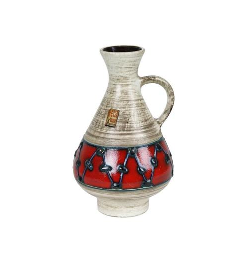 Vaas Klein West Germany Dumbler Breiden Rood Beige 21cm, Antiek en Kunst, Antiek | Vazen, Ophalen of Verzenden