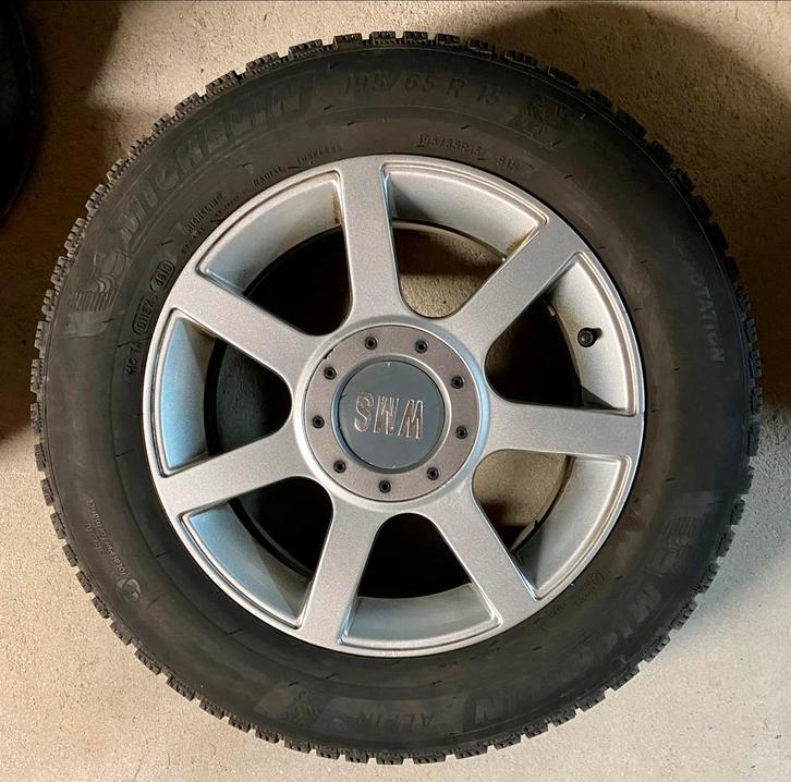 4x Michelin Alpin 6 winterbanden + aluminium velgen, Auto-onderdelen, Banden en Velgen, Banden en Velgen, Winterbanden, 15 inch