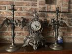 Schouwgarnituur klok en twee kandelaars tin, Antiek en Kunst, Ophalen of Verzenden