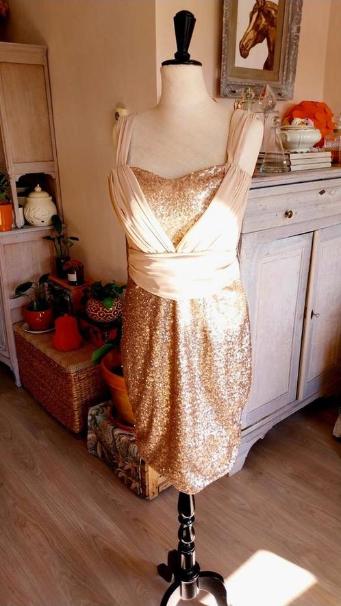 Feestelijke jurk Addy Vanden Krommenacker M 34, Kleding | Dames, Jurken, Zo goed als nieuw, Maat 34 (XS) of kleiner, Roze, Knielengte