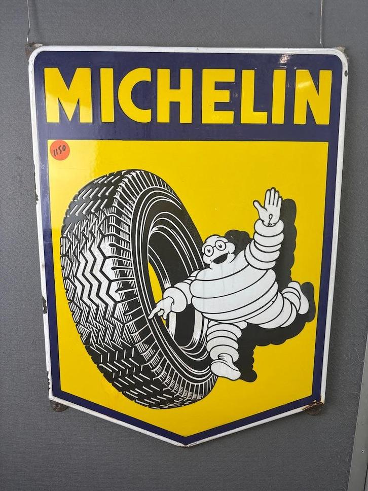 Oud origineel Langcat Michelin Bibendum emaille reclamebord, Verzamelen, Merken en Reclamevoorwerpen, Gebruikt, Reclamebord, Ophalen