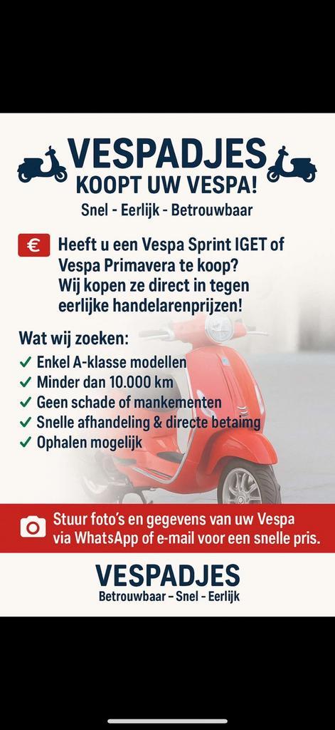 Vespa sprint/primavera iget gezocht, Fietsen en Brommers, Scooters | Vespa, Ophalen