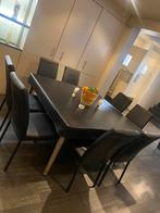 Vierkante tafel van 8p met zwarte leder hoes, Huis en Inrichting, Tafels | Eettafels, Ophalen, Zo goed als nieuw
