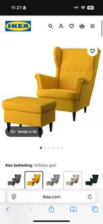 Fauteuil jaune Strandmon avec petit banc, Huis en Inrichting, Fauteuils, Ophalen, Zo goed als nieuw