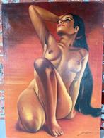 Vintage jaren 70 schilderij naakte vrouw, Antiek en Kunst, Ophalen of Verzenden