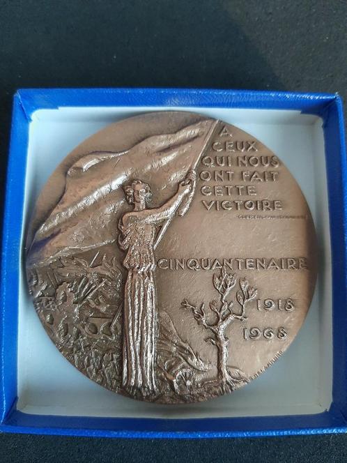 Medaille  herdenkingsmunt 50 jaar einde van de 1e oorlog, Postzegels en Munten, Penningen en Medailles, Brons, Ophalen of Verzenden