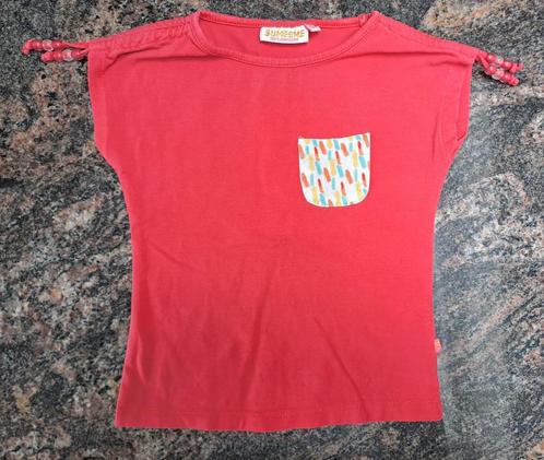 Mt 104 Roze T-shirt met kleurrijk zakje, Kinderen en Baby's, Kinderkleding | Maat 104, Zo goed als nieuw, Meisje, Shirt of Longsleeve