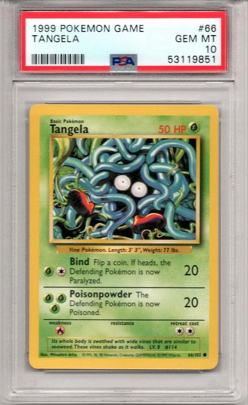 Tangela Psa 10 Base set unlimited, Hobby en Vrije tijd, Verzamelkaartspellen | Pokémon, Zo goed als nieuw, Ophalen of Verzenden