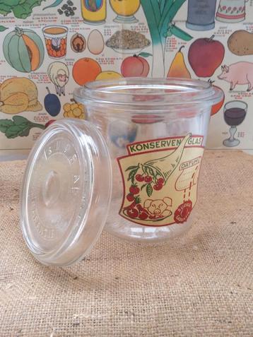 4 vintage Weckbokalen + deksel + klem. Unieke print. 1 L.  beschikbaar voor biedingen